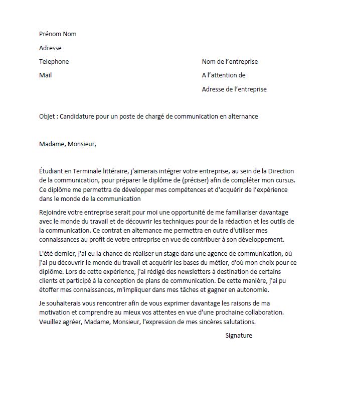 Exemple Lettre Motivation Pour L Alternance ETDKHL